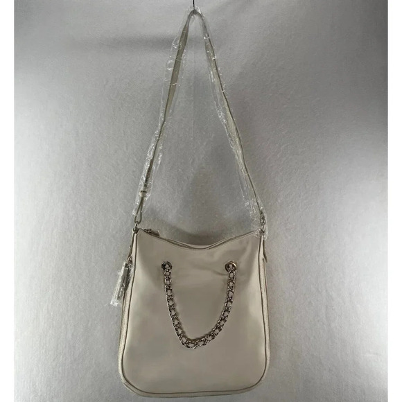 G.I.L.I Womens Handbag Leather Zip-Around Hobo Sling Crossbody Bag Ivory - Picture 2 of 10